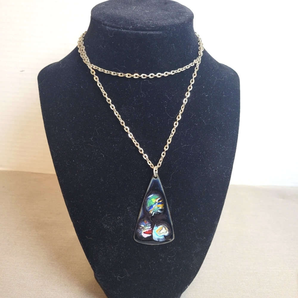 Vintage Artist Made Mid-Century Modern Abstract Enamel Copper Pendant